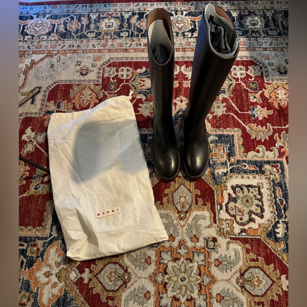 Marni Tall Leather Boots in Dark Brown